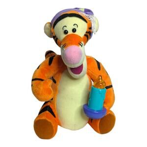 Vtg 90s Disney Mattel Winnie the Pooh Tigger In Night Cap Candle Lights Up Plush